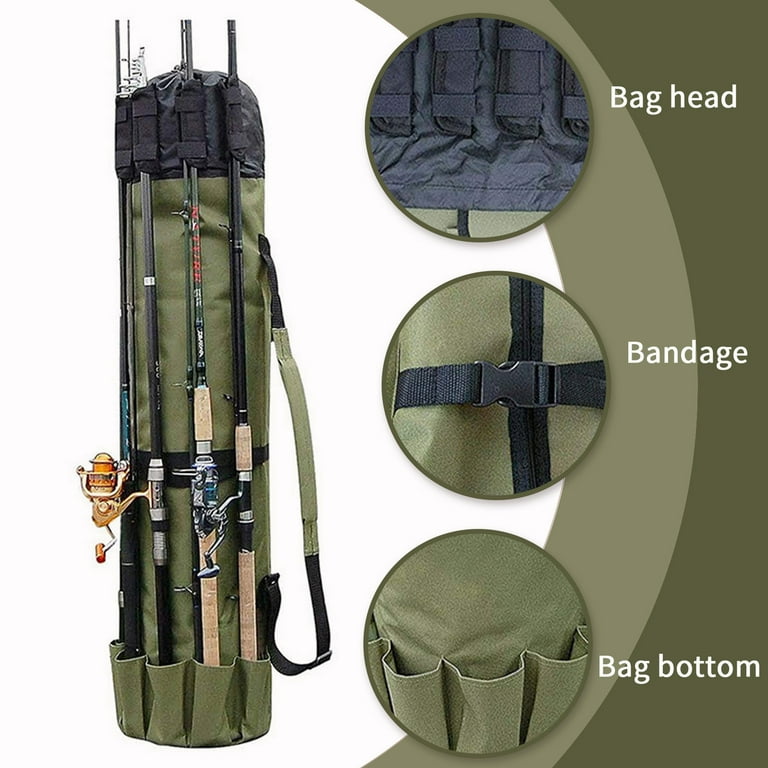 canvas fishing pole bag Portable Outdoor Oxford Cloth Fishing Rod Pole Carrier Reel Tackle Tools Gear Carry Case Organizer Storage Travel Bag, Green