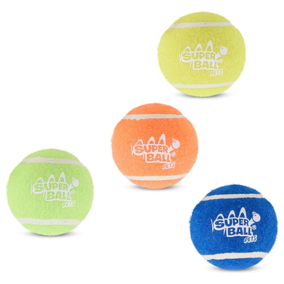 Wham-O Superball Pets Ulti-Mutt Squeaky Tennis Balls, 4-Pack Dog Fetch Balls, Durable Felt, High-Bounce Interactive Dog Toy, 2.5-Inch