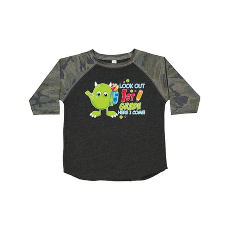 

Inktastic Look out 1st Grade Here I Come with Cute Green Monster Gift Toddler Boy or Toddler Girl T-Shirt