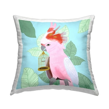 Stupell Industries Pink Cockatoo with Leaves Decorative Printed Throw Pillow Design by Ashley Singleton.