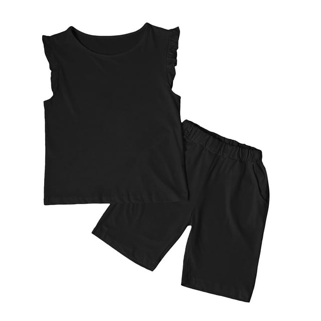 Hiiyo Big Girls Summer Outfits Solid Tank Top and Shorts Set Child Outfit Set