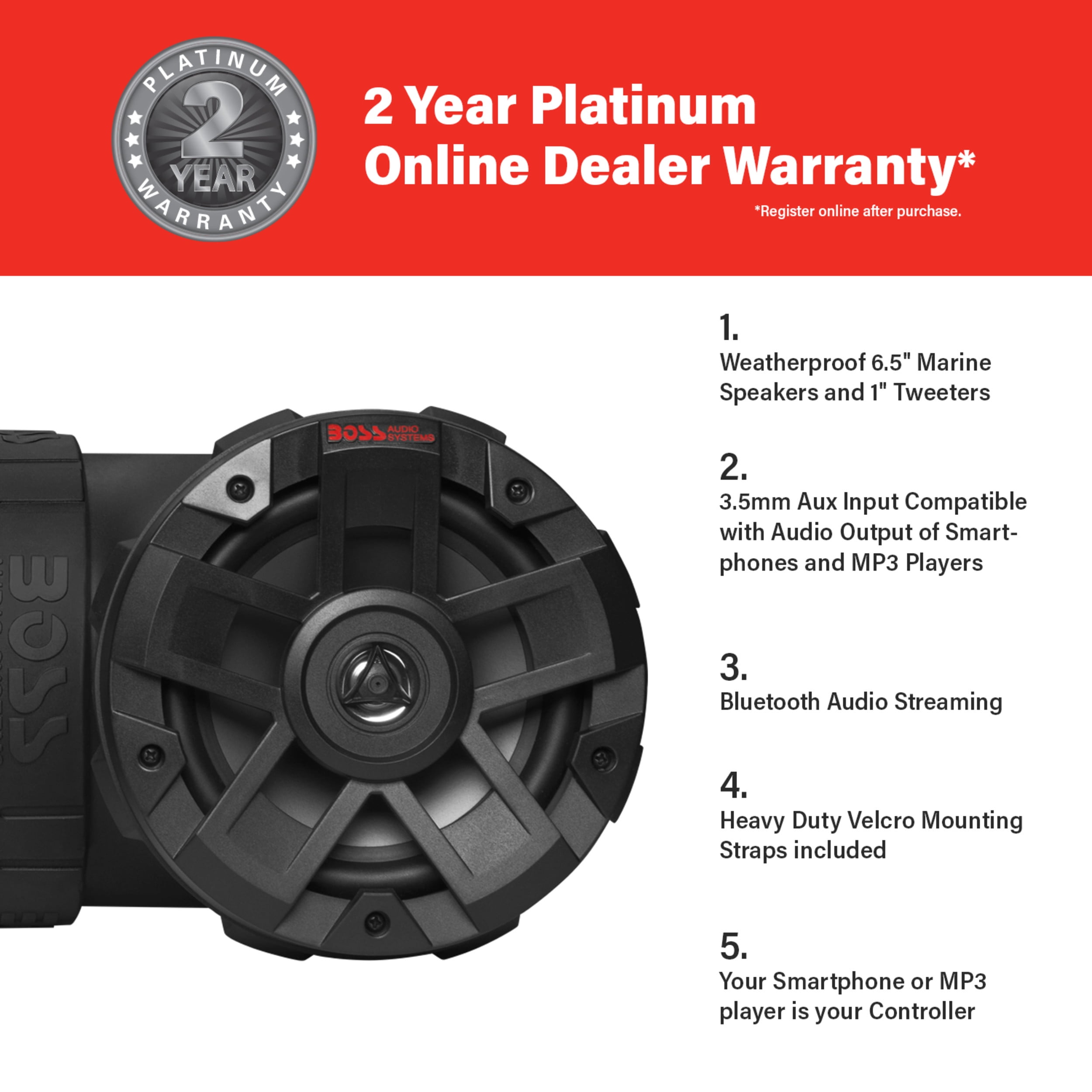 BOSS Audio Systems ATVB6.5R ATV UTV Weatherproof Sound System - 6.5 Inch Speakers, 1 Inch Tweeters, Built-in Amplifier, Bluetooth, Rechargeable Batter Boss Audio Systems 6.5\" | Bluetooth ATV Speakers