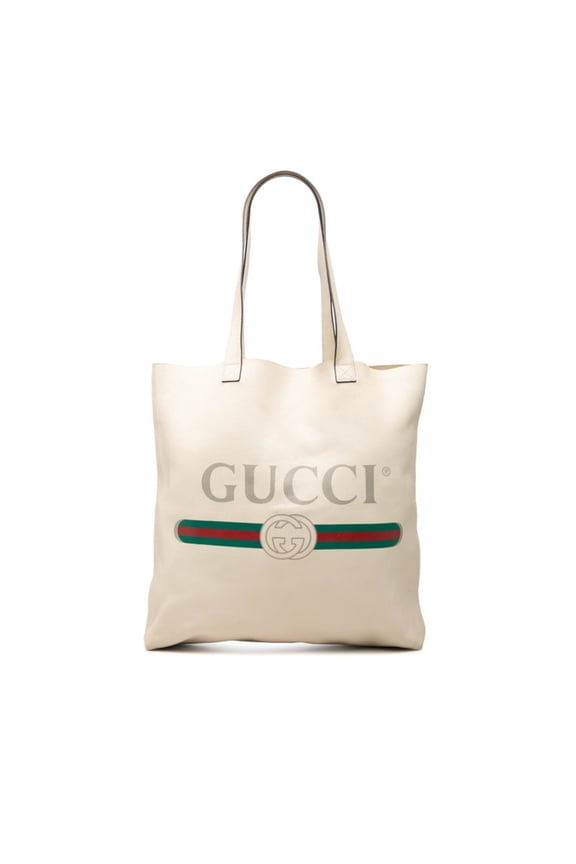 Pre-Owned Gucci Logo Print Tote Bag Shoulder 572768 Ivory White Leather Women's GUCCI