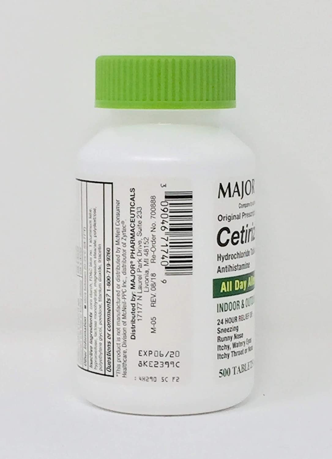 Major Cetirizine Hydrochloride Antihistamine Tablets Allergy Relief Throat Remedies, 10 mg, 500 ct