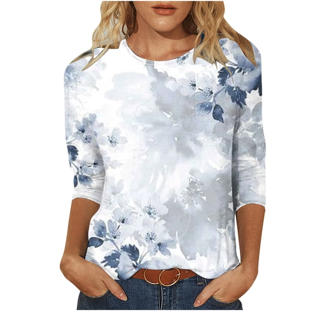 Camisetas de Manga Corta para las Mujeres Retro Cuello Redondo Pascua Impreso Suelto Top, Ligero Poliéster 3/4 Camiseta de Manga para el Desgaste Casual, Diario Y de Primavera