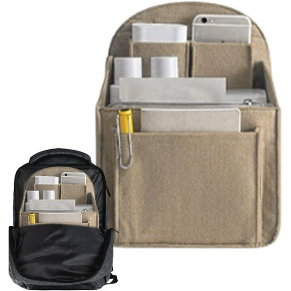 Backpack Organizer Insert, Shoulder Bag Organizers Insert, Felt Backpack Organizer Liner In Bag With Multi-Pockets For Cosmetics Phone Books Umbrellas Tablet(Khaki-small)