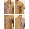 thumbnail image 6 of MODA NOVA Big & Tall Men's Summer Hawaiian Stripe Patchwork Button Down Shirt Khaki LT, 6 of 6