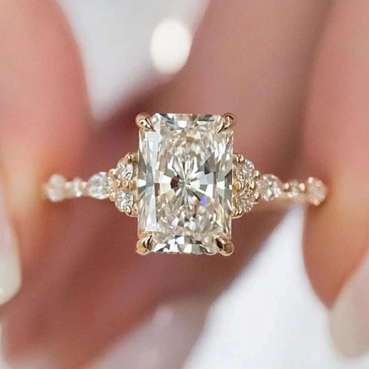 Jewelerix Radiant Cut Engagement Ring 14K Gold Vermeil Proposal Promise Ring Moissanite Diamond Wedding Special Gift for Women's