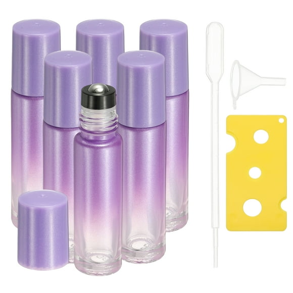 Uxcell 5 Pcs Essential Oil Roller Bottles, 10ml/0.34oz Glass Roller Bottle Refillable Mini Leak-proof Roll on Bottles Containers for Essential Oils Perfume Fragrance, Pearl Purple