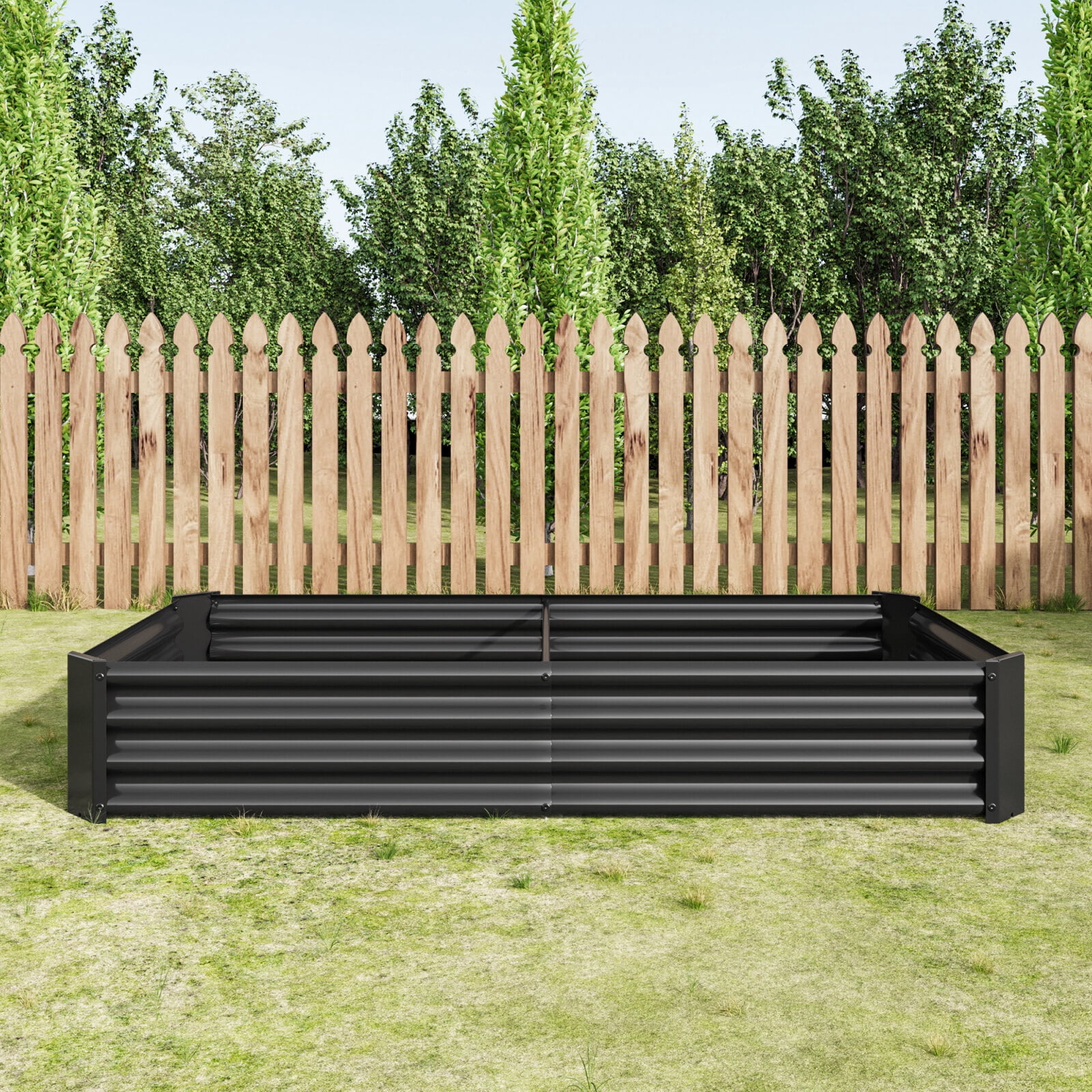Metal Raised Garden Bed Kit, 91x45x12 Inches, 27 Cu.Ft Capacity for Tomatoes/Carrots, Quick-Assembly Anti-Rust Steel, Open-Bottom Drainage, Family-Safe Edges, Black