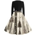thumbnail image 4 of Christmas Dresses for Women Women's Fashion Round Neck Casual Slim Christmas Printed Long Sleeve Dresses with Square Collar for Christmas Party,Khaki,5XL, 4 of 4