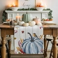 thumbnail image 2 of Fall Table Runner Thanksgiving Orange Blue Pumpkin Table Runners Bird Autumn Maple Leaves Wood Cotton Linen Dresser Scarf Kitchen Dining Table Decor for Fall Holiday Party Decor 13x36 Inch, 2 of 9