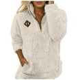 thumbnail image 2 of Fuzzy Sweatshirts for Women 2025 Long Sleeve Half Zip Stand Collared Sweatshirt with Pockets Pullover Tops, 2 of 6