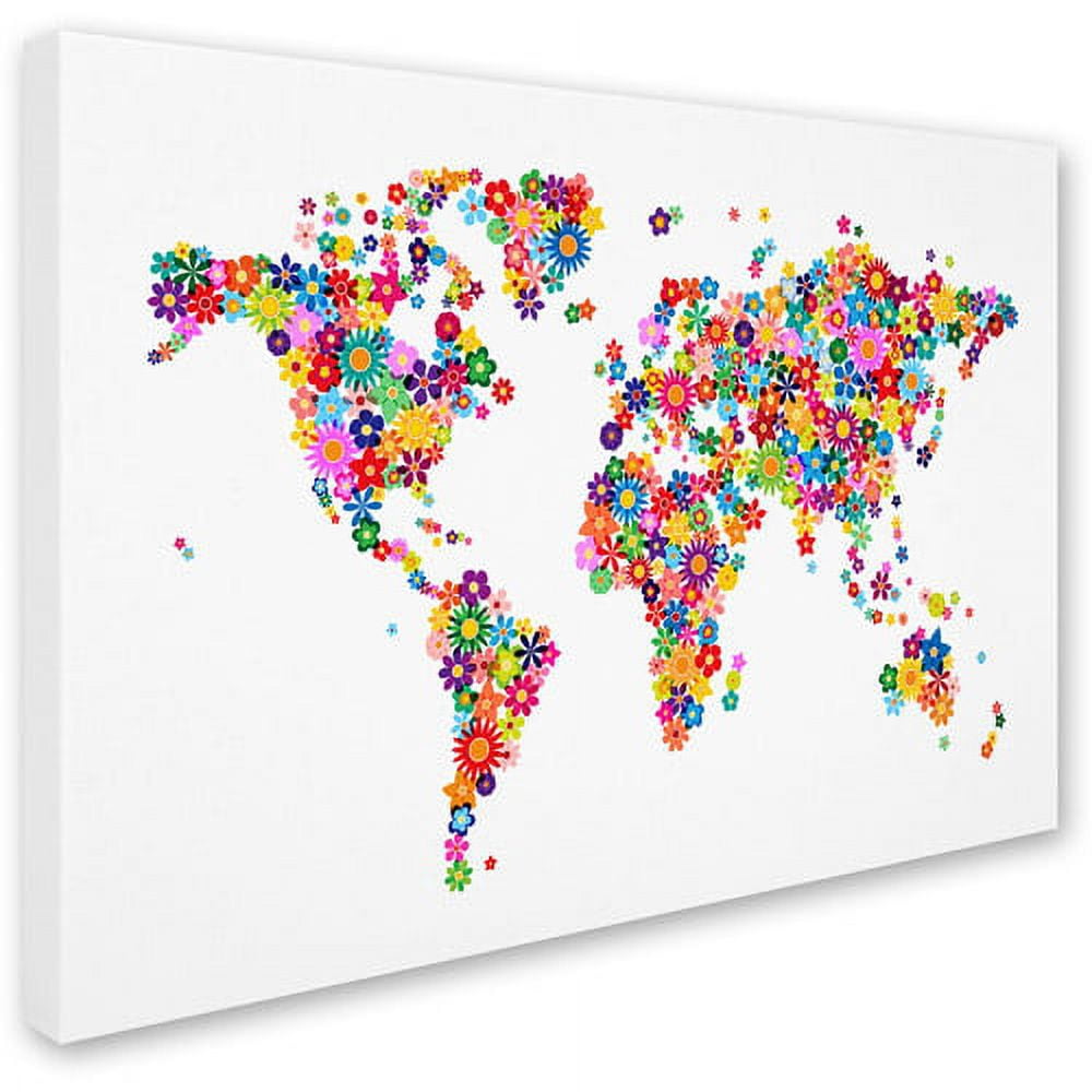 Trademark Art 'Flowers World Map 2' Canvas Art by Michael Tompsett