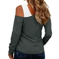 thumbnail image 6 of IROINNID Fall Shirts for Women Long Sleeve Color Block One Shoulder Blouse Drop Shoulder Casual Trendy Pullover Top for Summer, 6 of 6