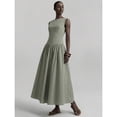 thumbnail image 6 of Green Striped Sleeveless Ruched Waist A-Line Maxi Dress, Casual Elegant Long Dress for Women, 6 of 6