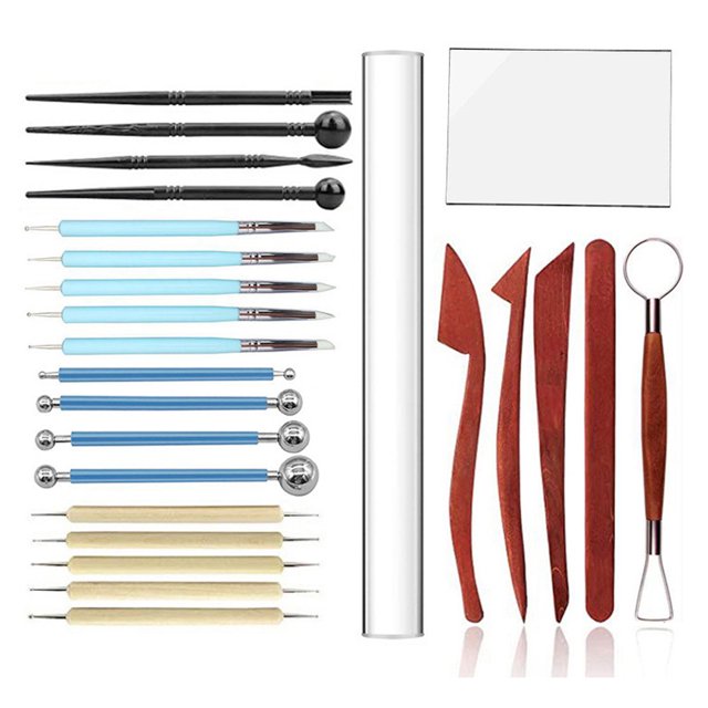 Kit de herramientas de arcilla, 25 piezas de herramientas de escultura de arcilla de cerámica, para artesanía de cerámica, hornear, tallar, dibujar, puntear, moldear