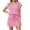 Pink, variant on Women Color Block 2 Pieces Set Cap Sleeve V Neck Polo Tiops and Tennis Skirt Outfit Sets