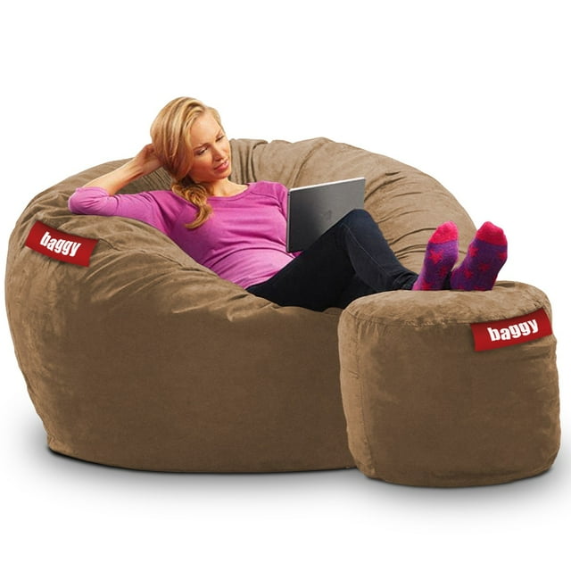 Puff Cama Matrimonial 2 en 1 con Taburete Baggy Khaki 140 x 180 cm