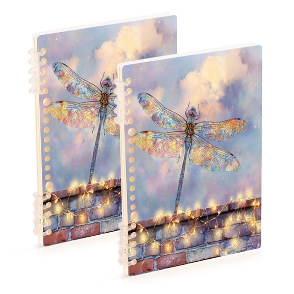 WOBOGO Colourful Dragonfly Notebook College Horizontal Grid Paper Ink Spill Resistant Water Resistant Cover 8.3x5.7x0.4in