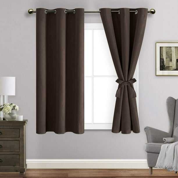 Jiuzhen Cortinas Opacas Con Alzapaños – Cortinas Con Aislamiento Térmico Que Bloquean La Luz Y Reducen El Ruido, Cortinas Con Ojales Para Dormitorio Y Sala De Estar, Juego De 2 Paneles De 42 X 45 Pulg