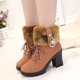 thumbnail image 1 of Zapatos de mujer Punta redonda Color sólido Cordones Cremallera lateral Moda Tacones altos Invierno Felpa Botines cálidos Wmkox8yii  hfjk1493, 1 of 5