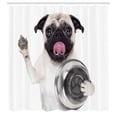 thumbnail image 3 of Ambesonne Pug Shower Curtain, Dog Holding Food Bowl, 69"Wx75"L, Cream Grey Black, 3 of 5