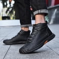 thumbnail image 4 of Dakaela Men's Leather Shoes Lace up Slip on Flats Loafers High Top Ankle Work Boots Waterproof Walking Driving Booties Black 7.5, 4 of 9