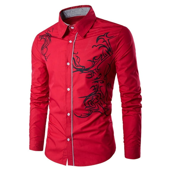 adviicd Dress Shirts for Men Big and Tall Classic Dress Shirt Mens Long Sleeve Button Up Turn-down Collar Work Top Casual Blouse (Red,M)