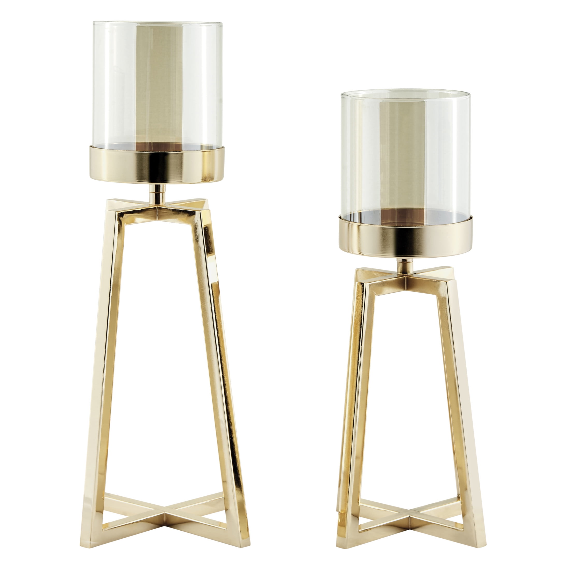 Danya B. Maeve Tinted Glass Warm Gold Pedestal Hurricane Candle Holders