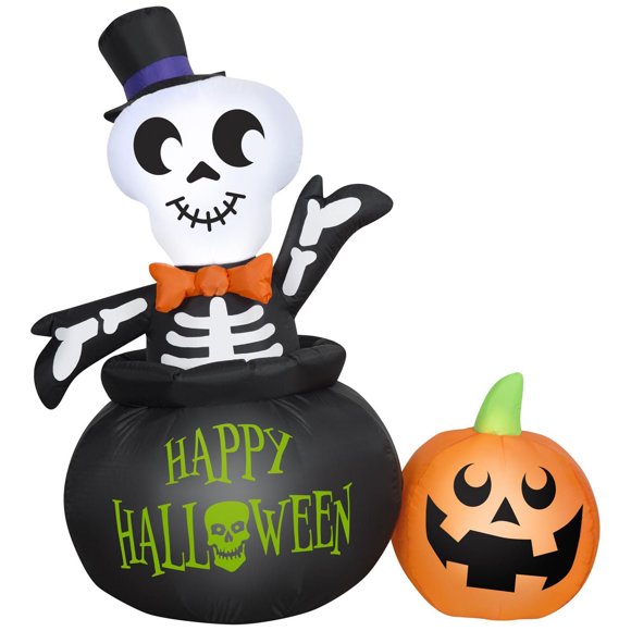 Squelette gonflable Gemmy Halloween dans un chaudron