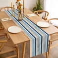 thumbnail image 3 of Blue Khaki Striped Table Runner - 48 Inch Long Farmhouse Stripes Modern Abstract Art Cotton and Linen Blended Dress Scarves Farmhouse Table Runner for Kitchen Dining, Coffee Table, 13" x 48", 3 of 8