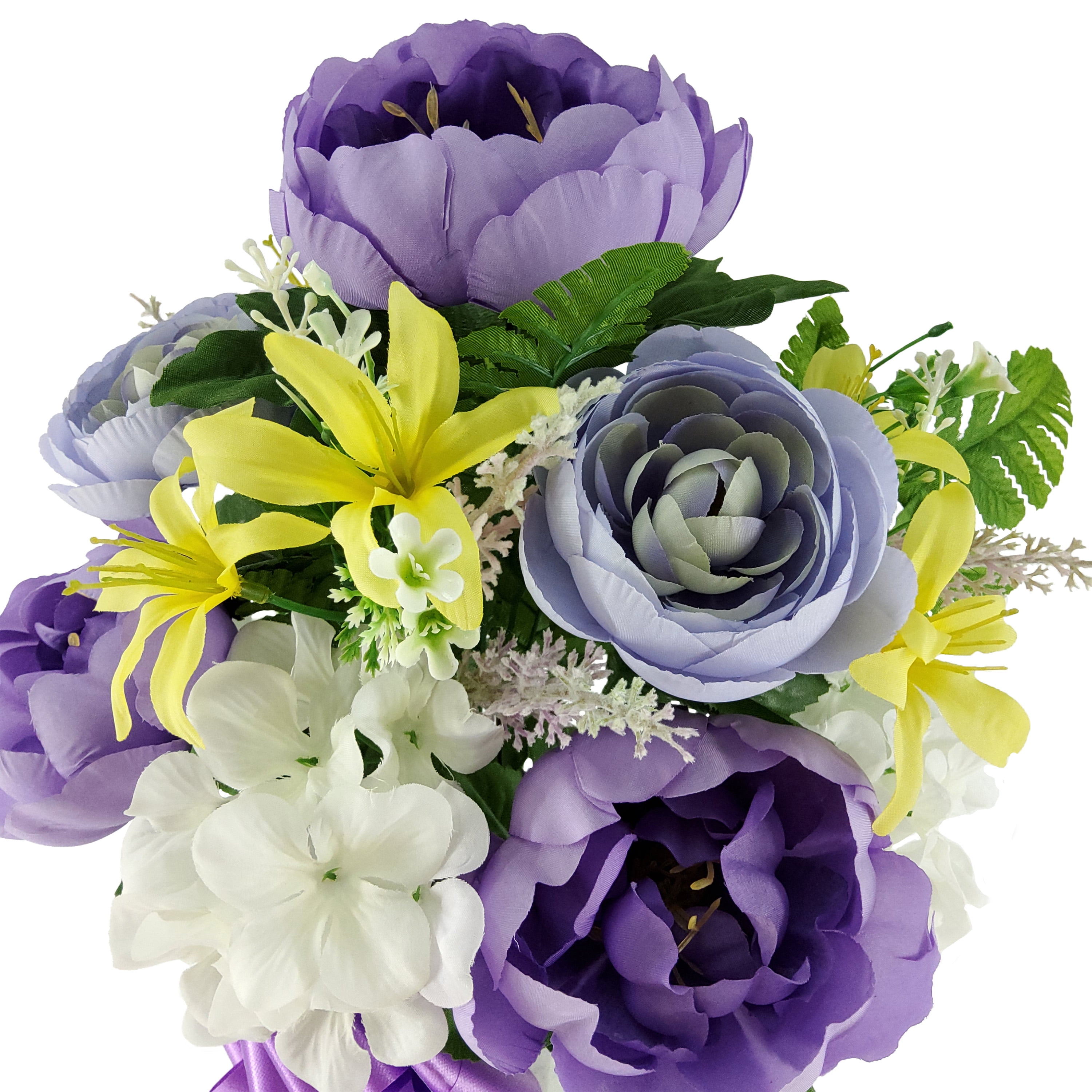Mainstays 20.5in Outdoor Artificial Peony Flowers in Vase, Purple Color
