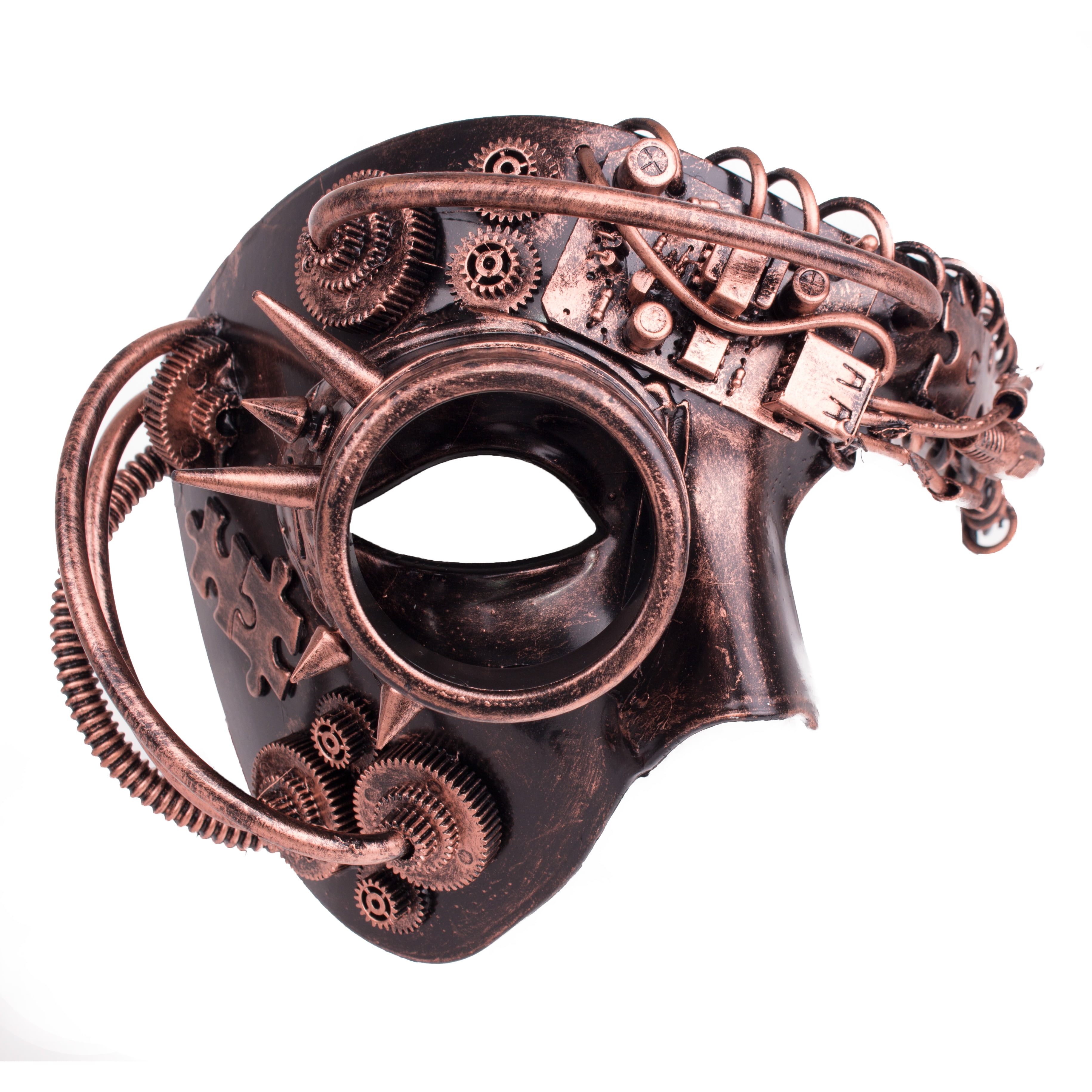 Steampunk Phantom With Monocle Masquerade Half Mask, Bronze, OneSize