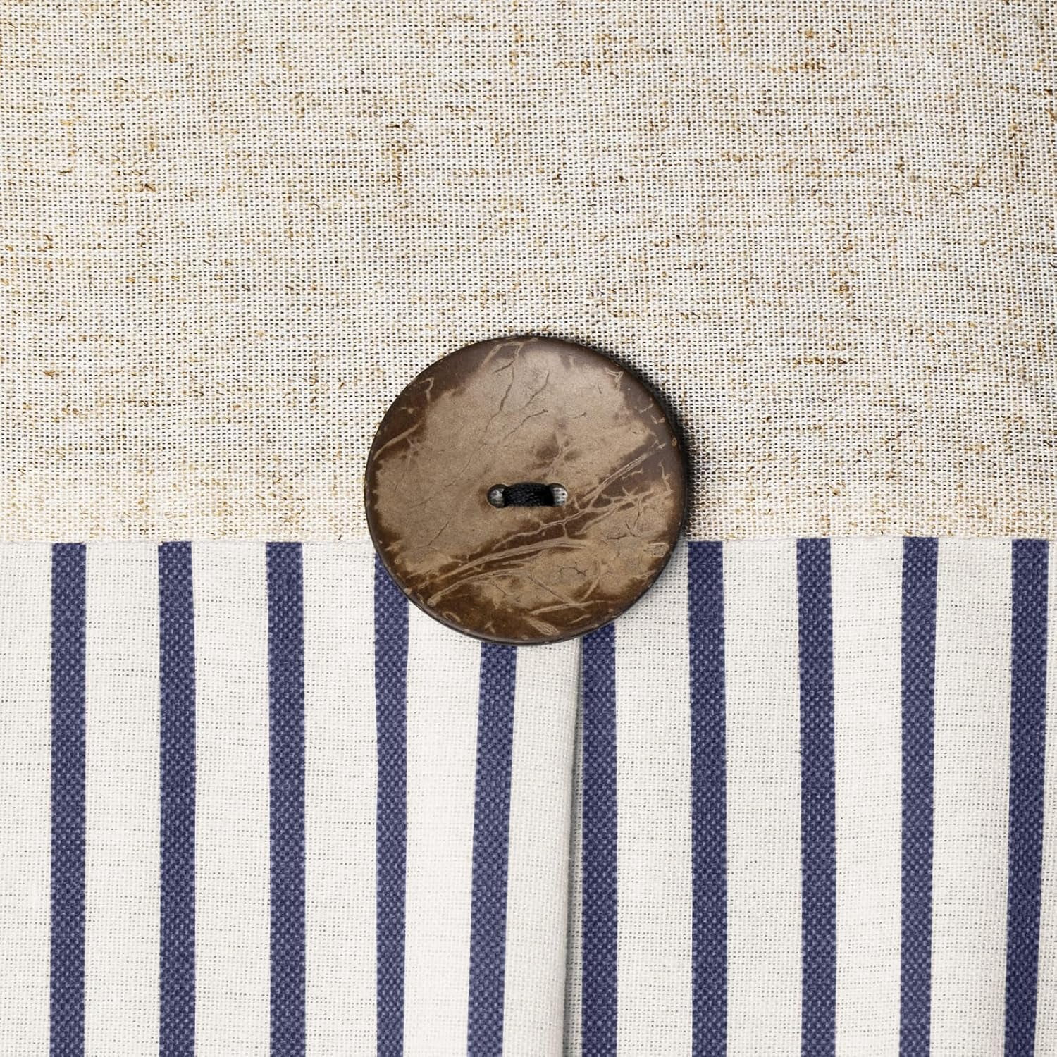 Psoiuetr Linen Shower Curtains for Bathroom Farmhouse Shower Curtain Rustic Country Button Fabric Pleated Blue Stripe 72" x 72"