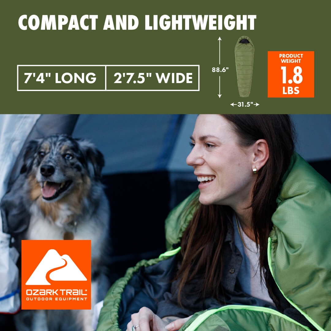 (2 pack) Ozark Trail 50F Compact Mummy Adult Sleeping Bag - Green (88.6'' x 31.5'')