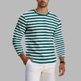 thumbnail image 2 of Chandail à Manches Longues pour Hommes, Col Rond à Imprimé Rayé, Haut Athlétique Décontracté, Vert Militaire L, 2 of 6