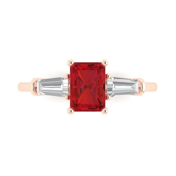 Three-Stone Engagement Ring for Women - 1.5ct Simulated Pink Tourmaline in 14K Rose Gold Promise Ring