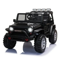 TOBBI 12V Kids Ride on Car, Jeep Car with Remote Control, LED Lights, Music, Horn, Bluetooth, Spring Suspension, Rocking, Black