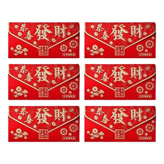 6PCS Chinese Lunar New Year Red Envelopes, Traditional Lucky Money Red Packets Hongbao Year of The Snake Envelopes for Party Birthday Wedding