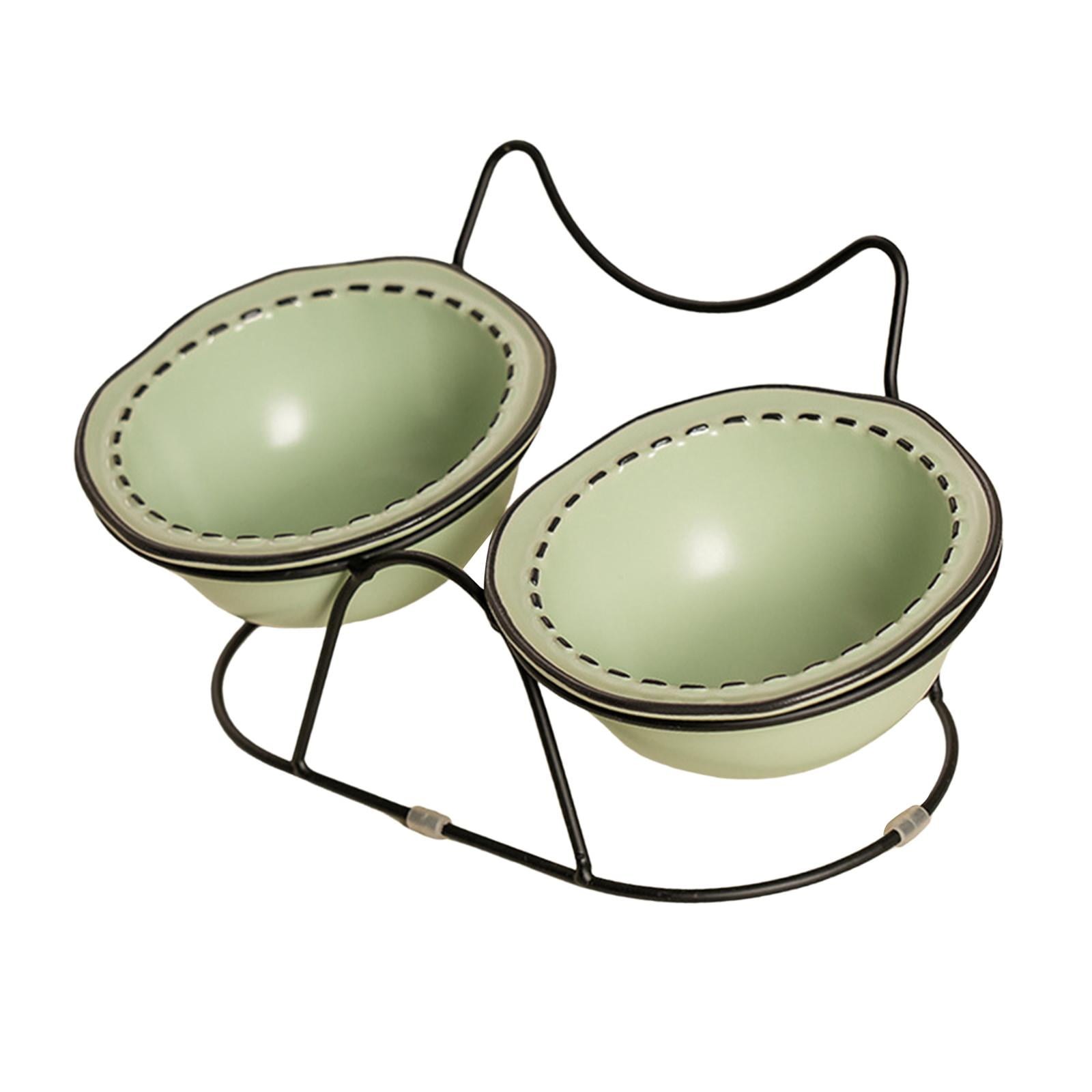 Bothyi Ceramic Pet Bowl Cat Dish Feeder AntiSlip Protect Pets Neck Raised Cat Bowl Cat Food and Water Bowl Set for Indoor Cats Puppy green