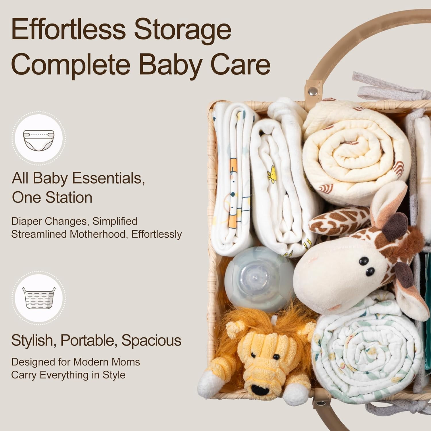 Large Diaper Caddy Organizer, Washable Waterproof, Portable Plastic Wicker Woven Basket with Divider, Nursery Diaper Station, Baby Shower Gifts Basket & Car Organizer