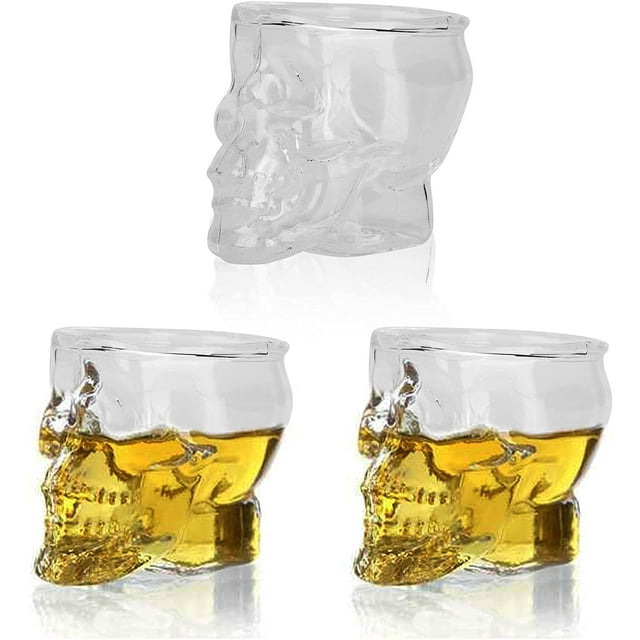 Vasos de alcohol, vasos de whisky con diseño de calavera para vodka, licor, 3 x 80 ml ER
