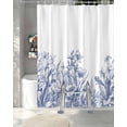 thumbnail image 3 of Split Shower Curtain for Transfer Bench, Blue Spring Floral Fabric Shower Curtains for Bathroom, Watercolor Botanical Summer Vintage Tub Sliding Transfer Bench Waterproof Bath Curtains 72"x84", 3 of 9