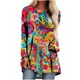 thumbnail image 1 of Camiseta holgada de manga larga con cuello redondo y paisaje natural de animales con estampado 3D para mujer Fridja  hkj2618, 1 of 5