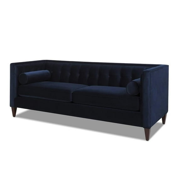 Maklaine Contemporary 84" Tufted Tuxedo Sofa Double Cushion in Dark Navy Blue
