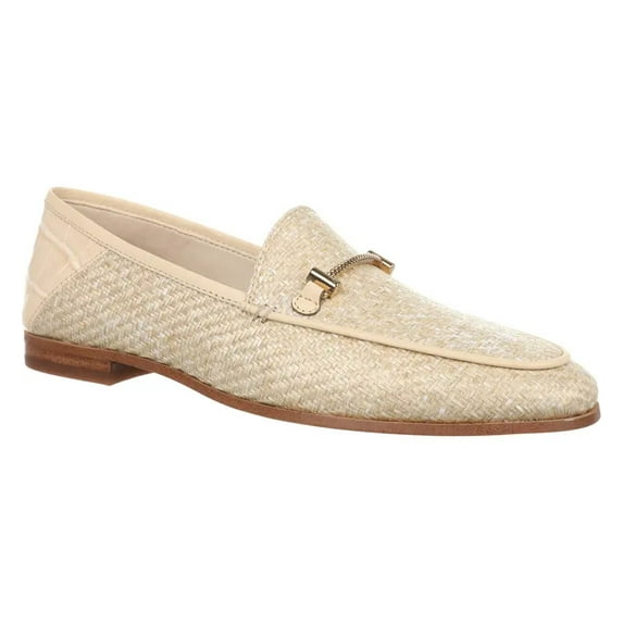 Sam Edelman Lior Eggshell Almond Toe Slip On Stacked Heel Fashion Classic Loafer (Eggshell, 7.5)