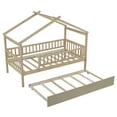 thumbnail image 5 of Twin House Bed with Trundle, Wooden Twin Platform Bed Frame with Fence and Roof, Tent Bed Floor Bed, Wood Playhouse Bed Trundle Bed for Bedroom, Dorm, Natural, 5 of 7
