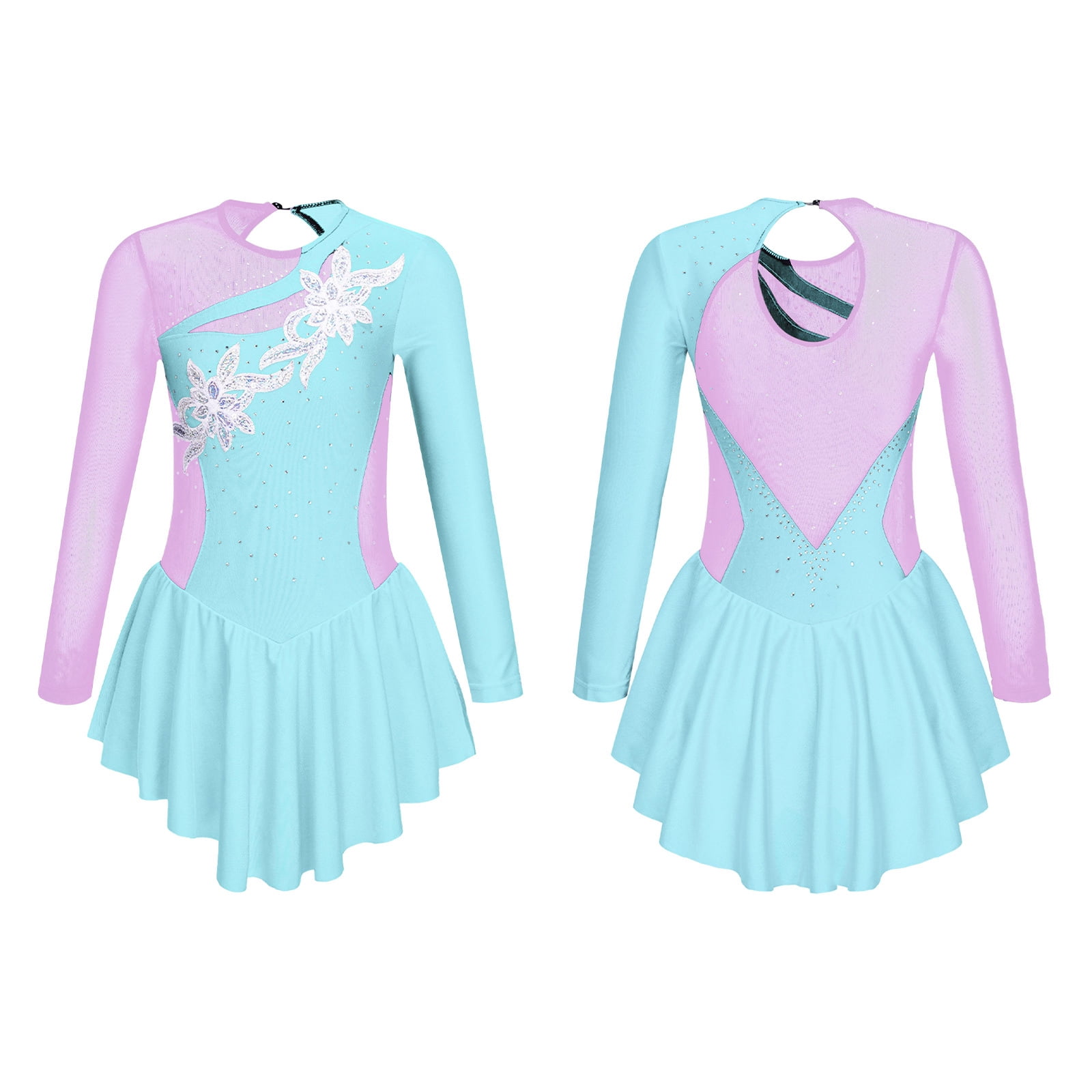 YONGHS Kids Girls Mesh Splice Gymnastics Leotard Figure Ice Skating