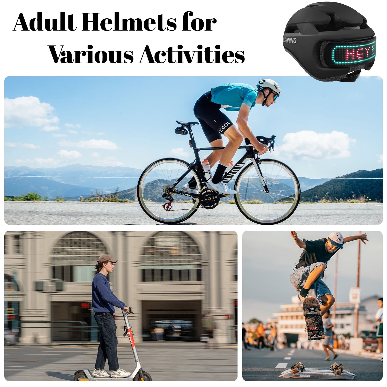 Smart Bike Helmet with LED Light for Adults & Teens – Bicycle Helmet with Turn Signals, Customizable Patterns, APP & Remote Control for Cycling, Mountain & Road Bikes, Electric Scooters, Skateboards